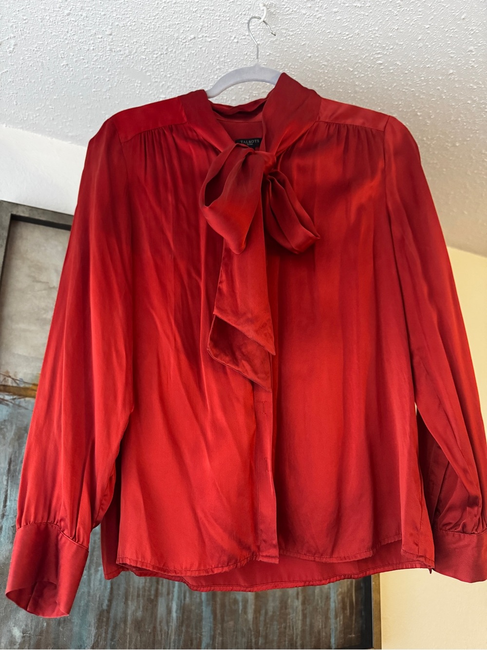 Talbots Red Tie-Neck Blouse 100% Silk